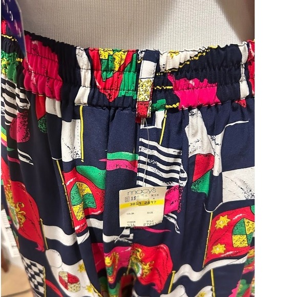 Vintage NWT August Silk Diane Gilman 90s Silk 2 Piece Flag Print Top and Pants L - Picture 10 of 11